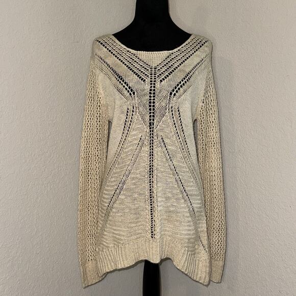 Vanity Womens Beige/Cream Loose Knit Long Sleeve Sweater Size Medium Boho Casual - Picture 1 of 8